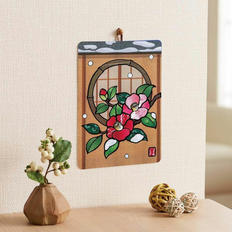 【クラフトキット】季節のシールはり絵・雪と寒椿（１２月）