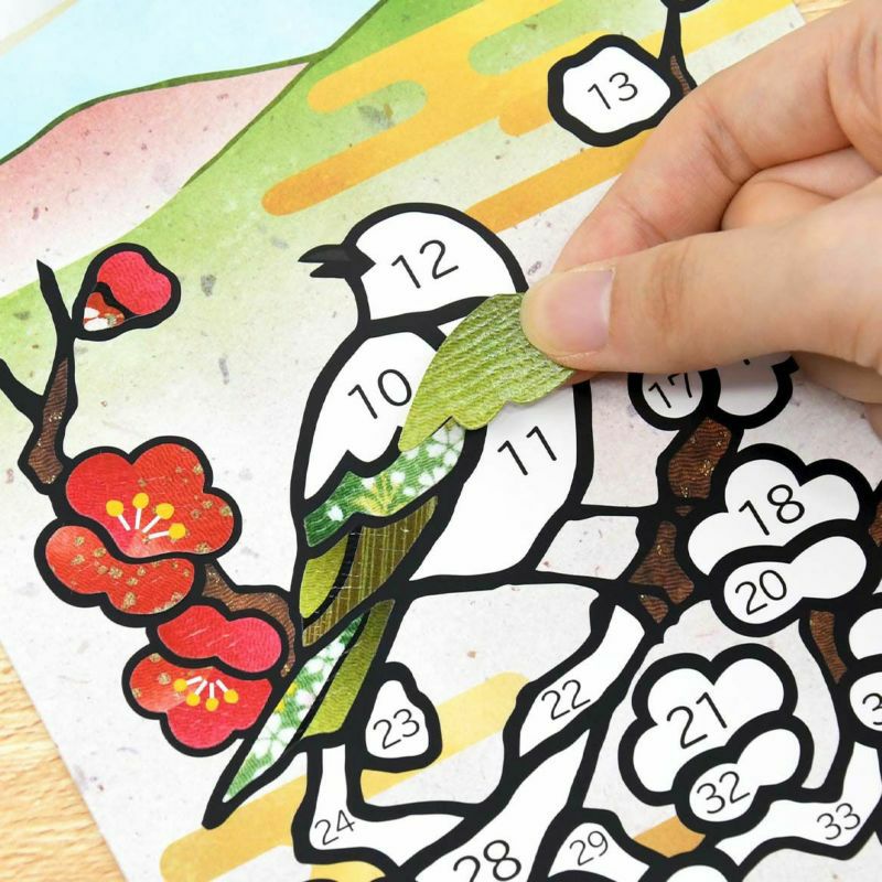 【クラフトキット】季節のシールはり絵・メジロと紅白梅（２月）