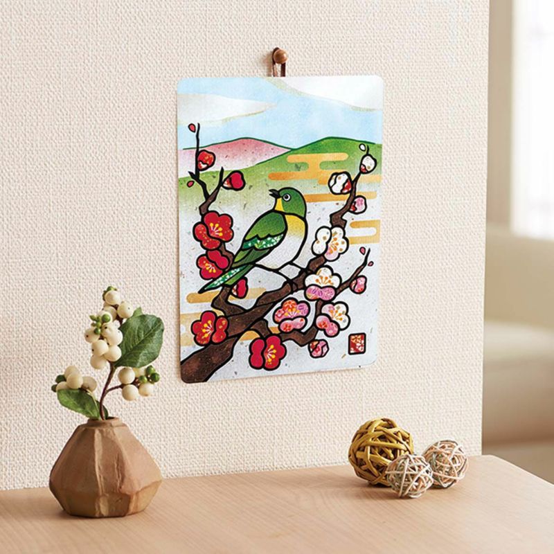 【クラフトキット】季節のシールはり絵・メジロと紅白梅（２月）
