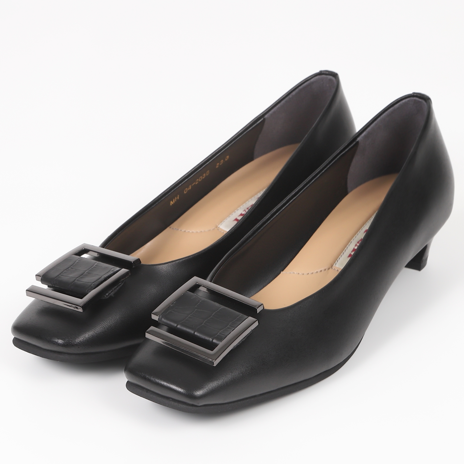 クロコ柄バックルパンプス