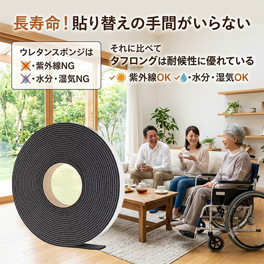 冷暖房効率をグッと高めるすき間テープ　タフロングEPスタンダード5 ブラウン