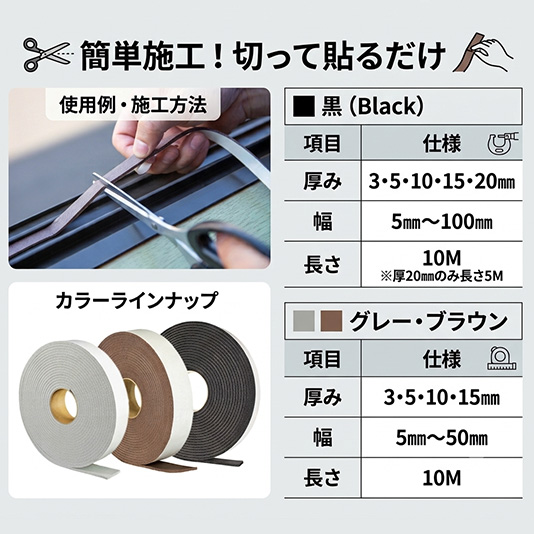 冷暖房効率をグッと高めるすき間テープ　タフロングEPスタンダード5 グレー