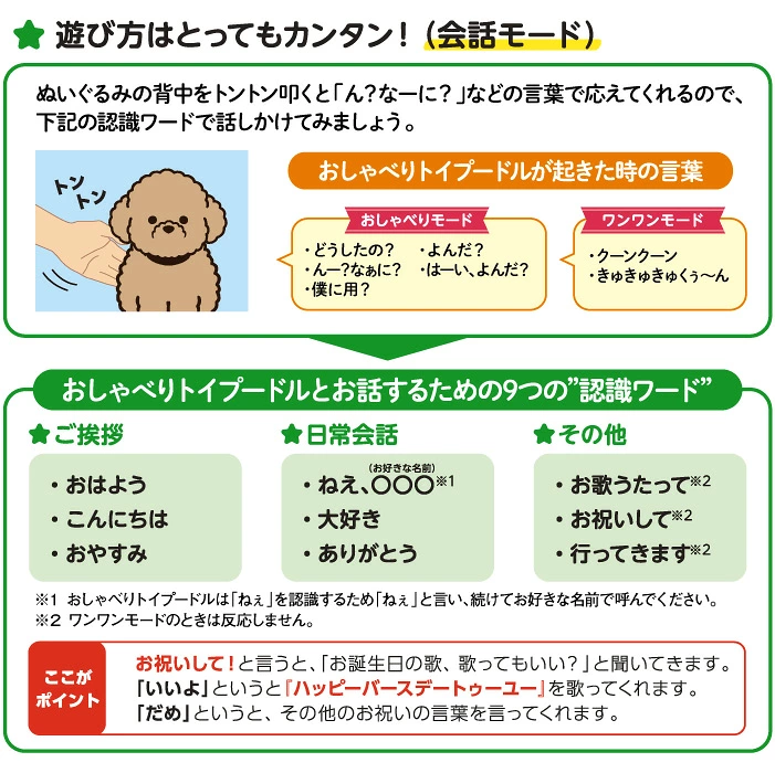 おしゃべりトイプードル 音声認識ぬいぐるみ