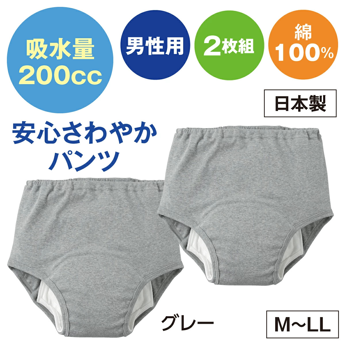 【2枚組】 安心さわやかパンツ 200cc 男性用 尿漏れ・失禁・吸水ショーツ