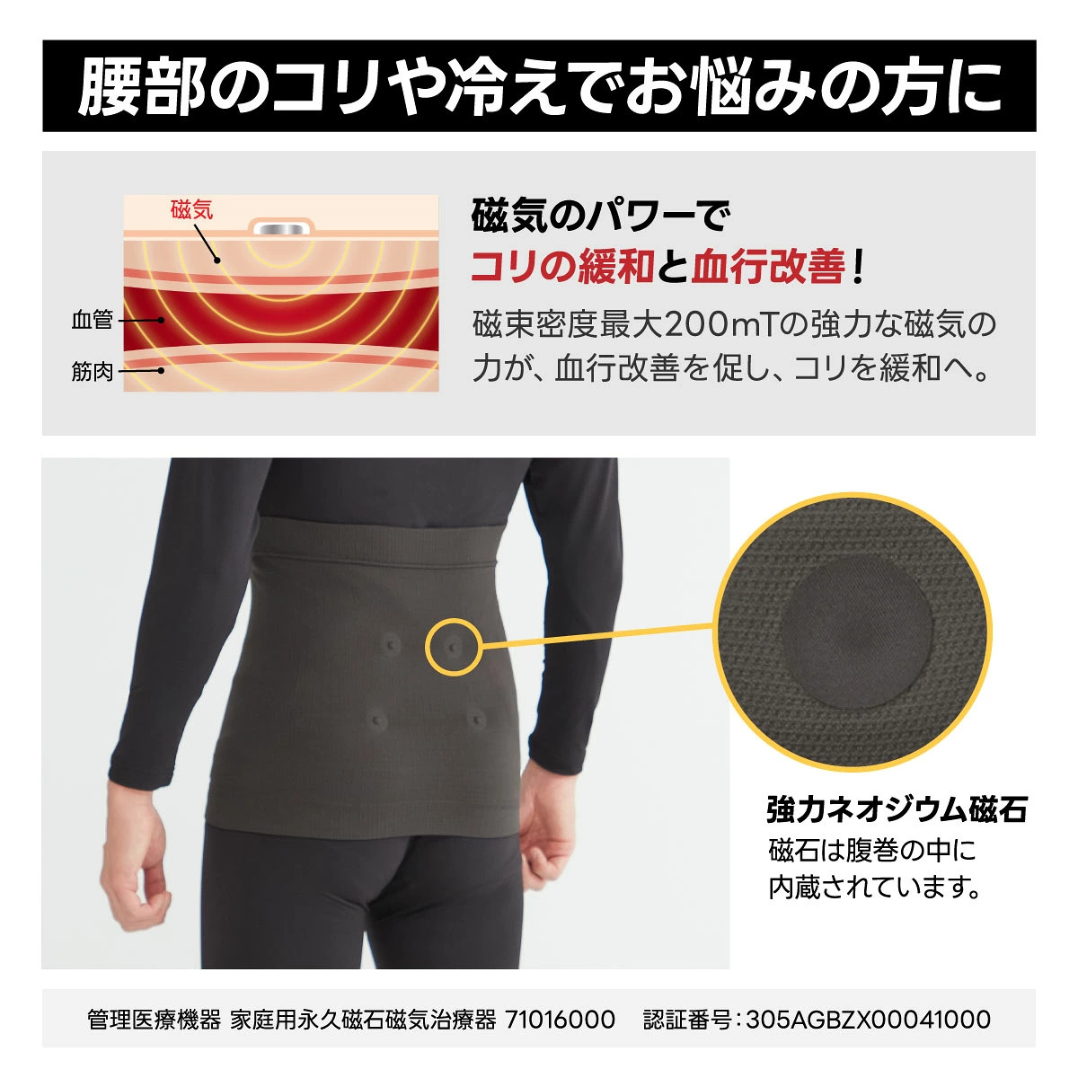 セルヴァン 管理医療機器 マグネリラックス血行改善腹巻 メンズ レディース 腹巻き