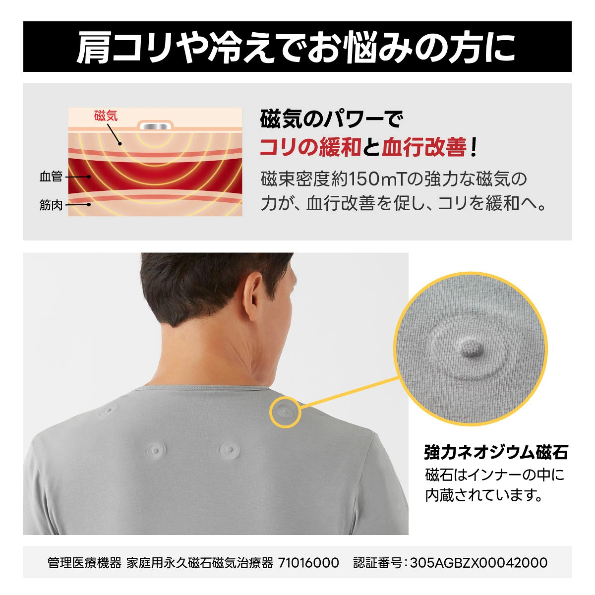セルヴァン 管理医療機器 メンズ マグネリラックス血行改善インナー 肩用