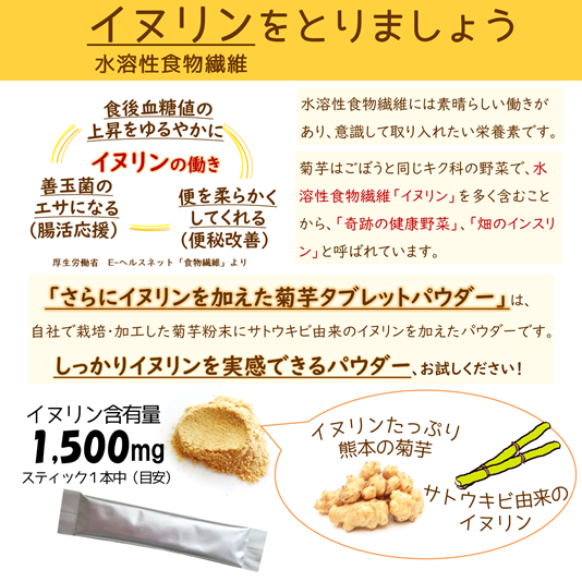 【熊本県産菊芋使用】さらにイヌリンを加えた菊芋パウダー　１５本入り