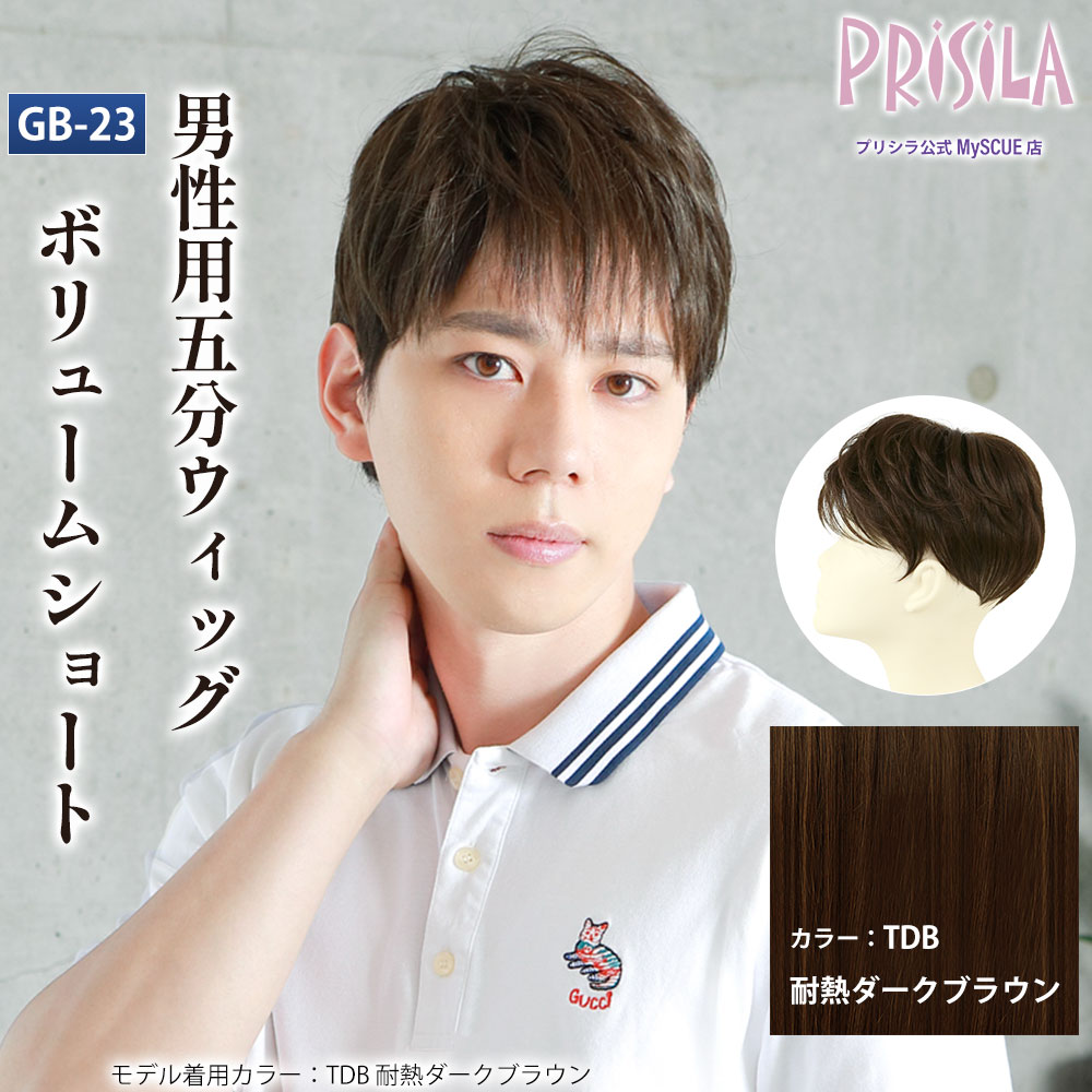 【プリシラ】 男性用 5分ウィッグ ボリュームショート 耐熱ダークブラウン GB-23-TDB