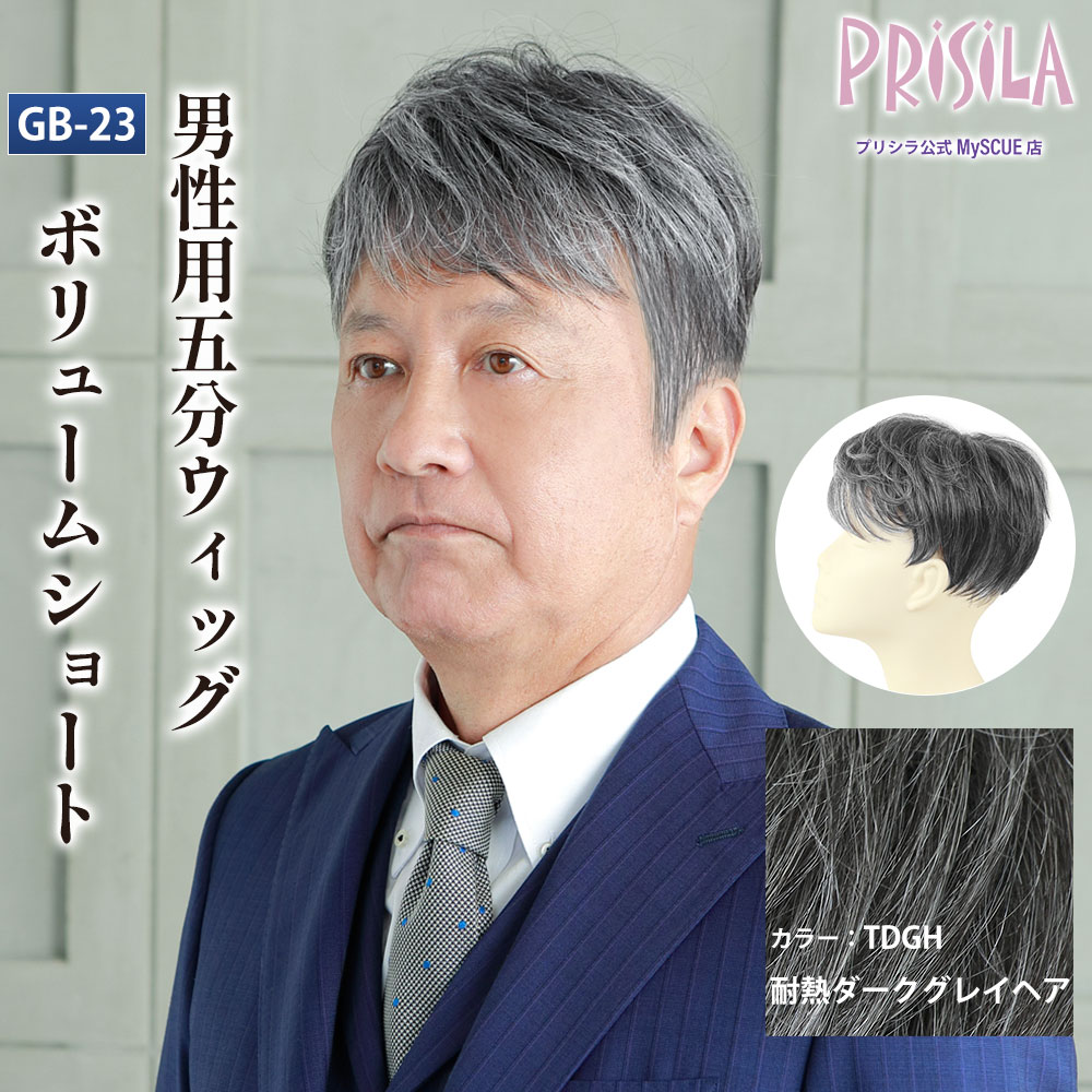 【プリシラ】 男性用 5分ウィッグ ボリュームショート耐熱ダークグレイヘア GB-23-TDGH