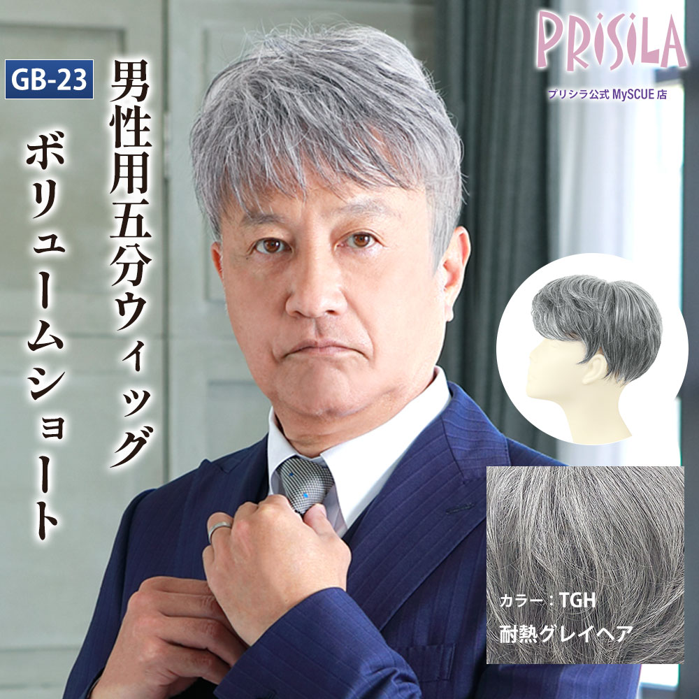 【プリシラ】 男性用 5分ウィッグ ボリュームショート耐熱グレイヘア GB-23-TGH