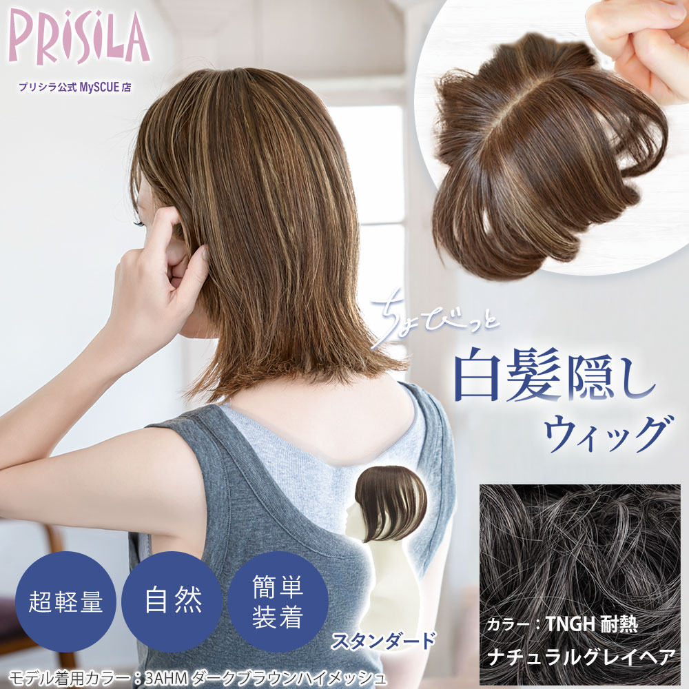 【プリシラ】 ちょびっと白髪かくしウィッグ スタンダードタイプ 耐熱ナチュラルグレイヘア ST-012-TNGH 新タイプ：2WAYネット仕様