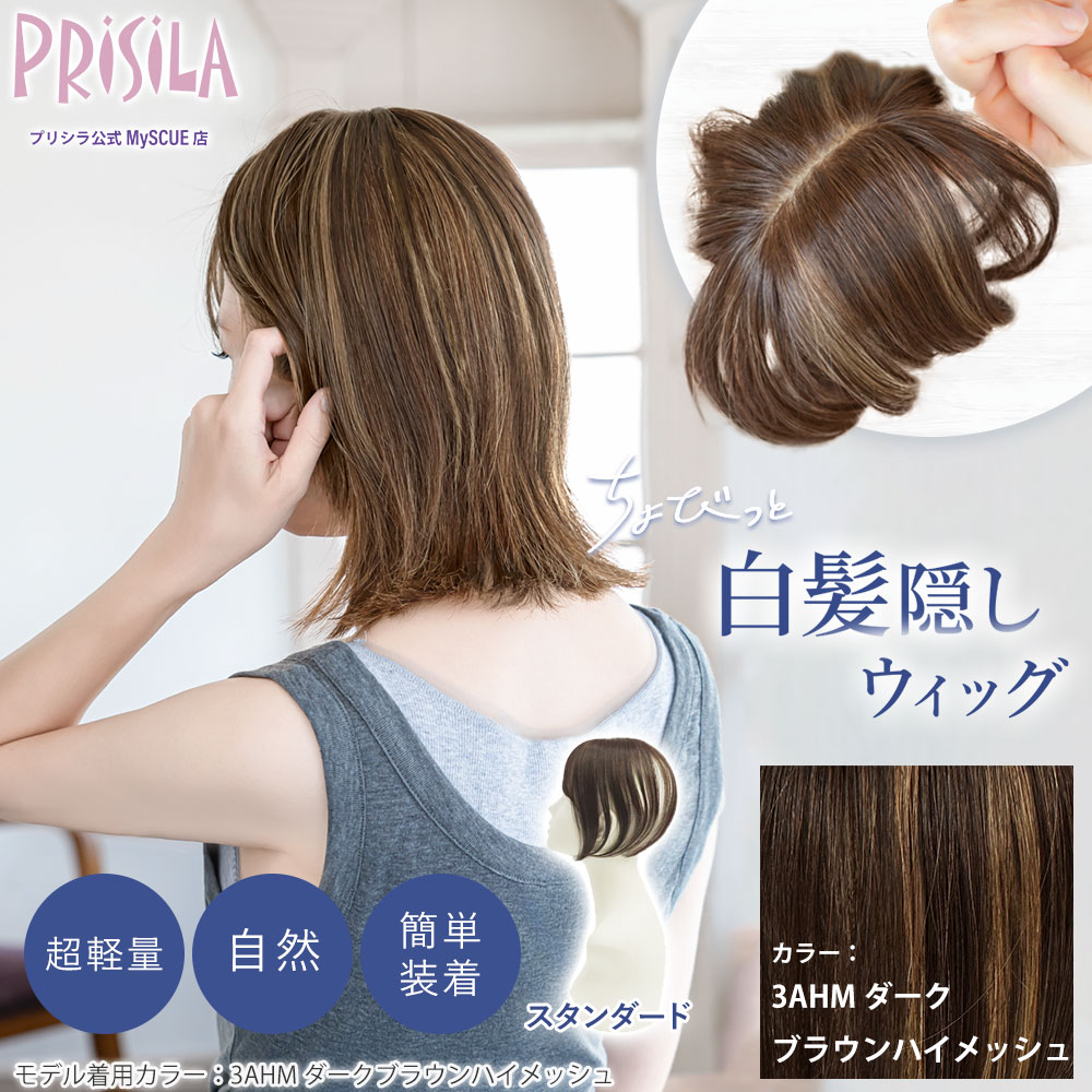 【プリシラ】 ちょびっと白髪かくしウィッグ スタンダードタイプ ダークブラウンハイメッシュ ST-012-3AHM 新タイプ：2WAYネット仕様