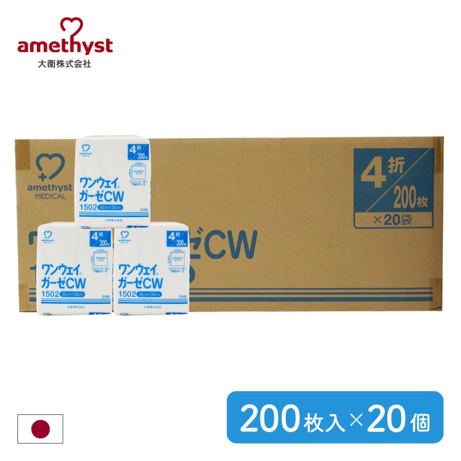 ワンウェイガーゼ CW1502（30×30cm-折り上がりサイズ 15×15cm） 200枚入×20個セット（ケース） 送料無料
