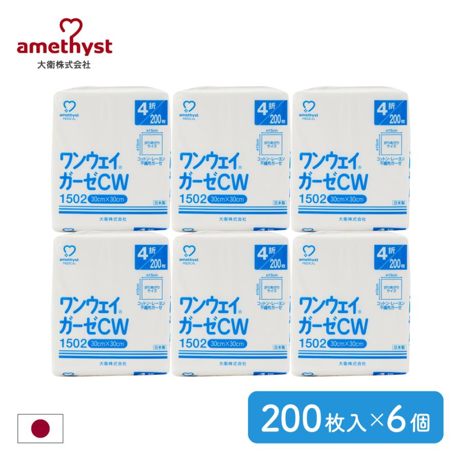 ワンウェイガーゼ CW1502（30×30cm-折り上がりサイズ 15×15cm） 200枚入×6個セット 送料無料