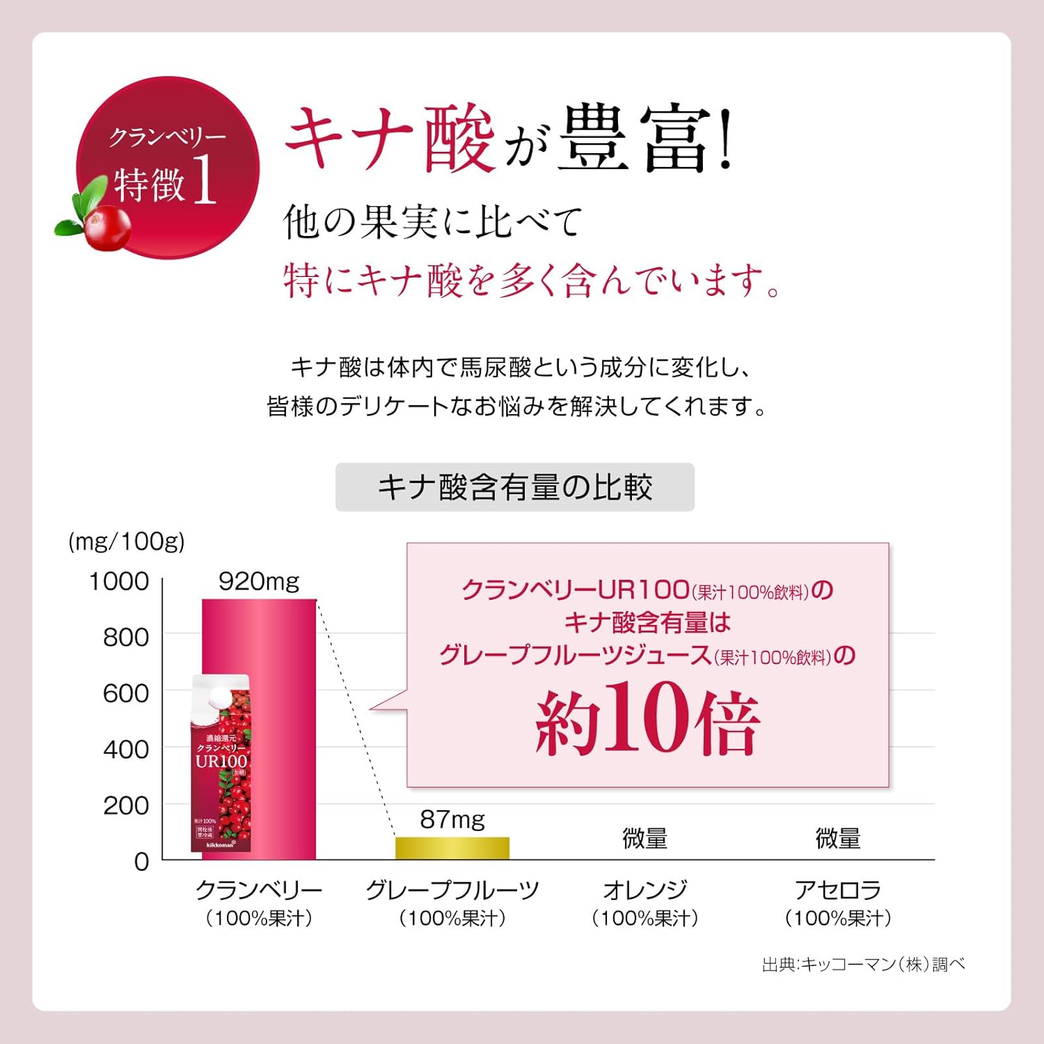 キッコーマン からだ想い クランベリーUR100 500ml×5本