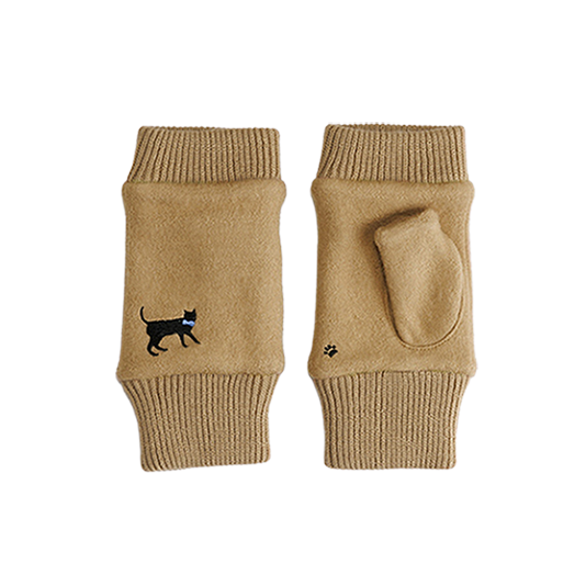 【WOMEN】おさんぽねこ刺繍フィンガーレスジャージグローブ