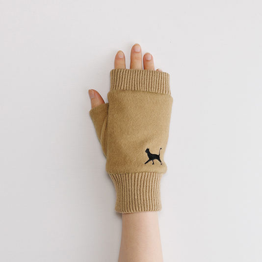 【WOMEN】おさんぽねこ刺繍フィンガーレスジャージグローブ